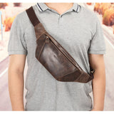 Royal Bagger Men Crazy Horse Leather Waist Pack Shoulder Bag Retro Genuine Cowhide Chest Bags Outdoor Sport Cycling Phone Pocket